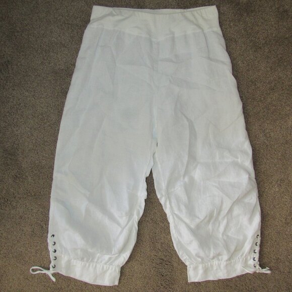 Soft Surroundings 100% Linen White Pull On Tie Hem Wide Leg Crop Pants sz Small - Picture 1 of 4